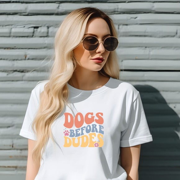 Dogs Before Dudes T-Shirt, Dog Mom, Dog Dad, Dog Lover, Graphic T-Shirt - Picture 2 of 3